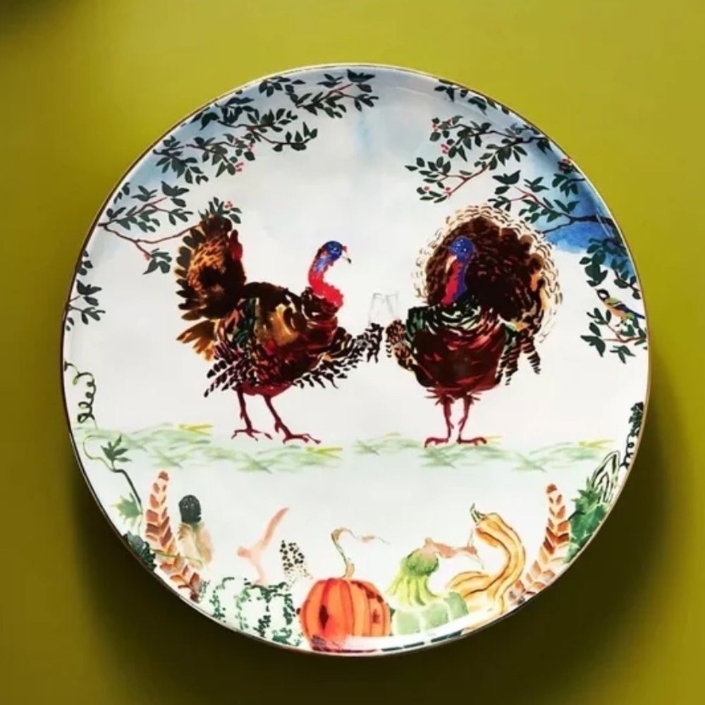 Anthropologie Inslee Fariss Autumn's Bounty Side Plate Turkey